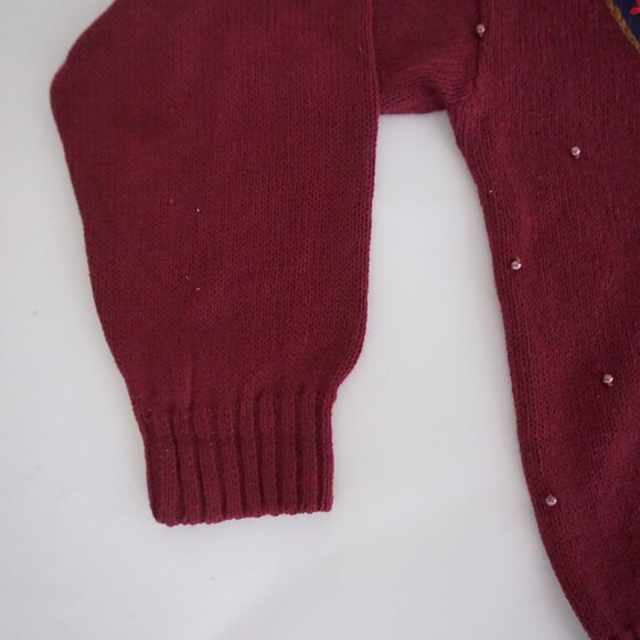 VTG Huntington Ridge Burgundy Paisley Beaded Embroidered Cardigan Prep Grandma M - Picture 9 of 10